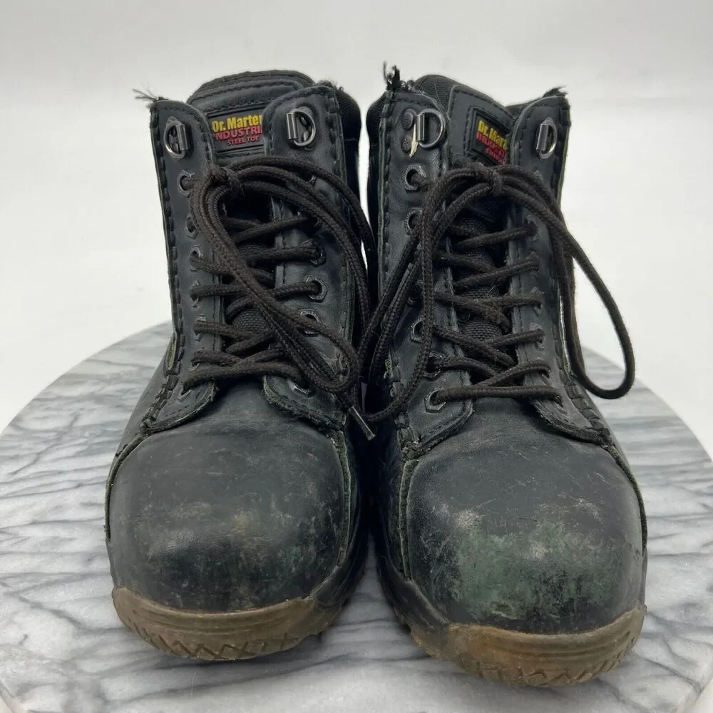 Dr Martens Men 8 Boots Black Industrial Steel Toe Safety Slip Resistant Work